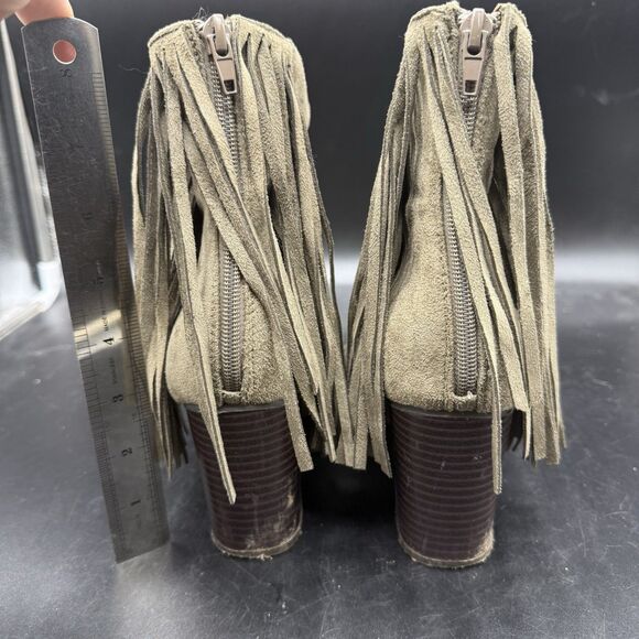 Just Fab Mercenne Fringe Ankle Bootie Womens Size 9 Sage Pointed Toe Suede - Picture 5 of 9